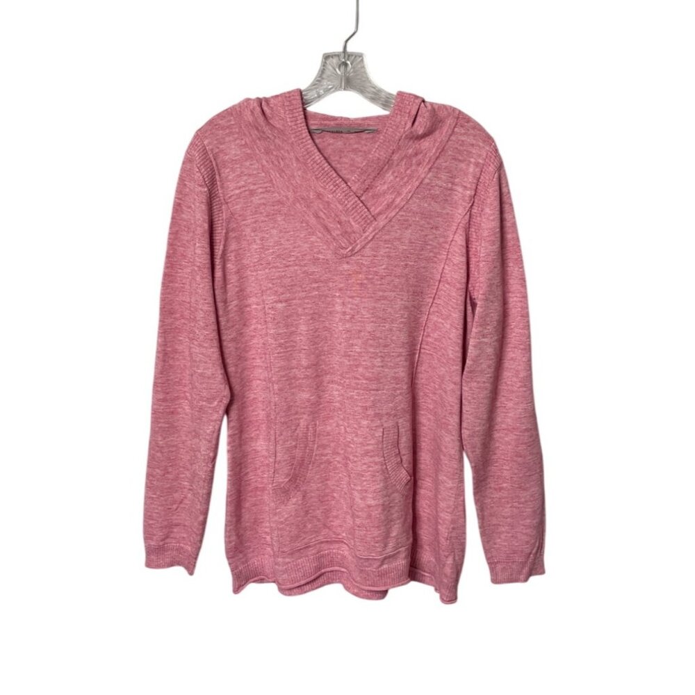 Athleta Pink Hooded Pullover Sweater XL Kangaroo Pocket Long Sleeve Lightweight